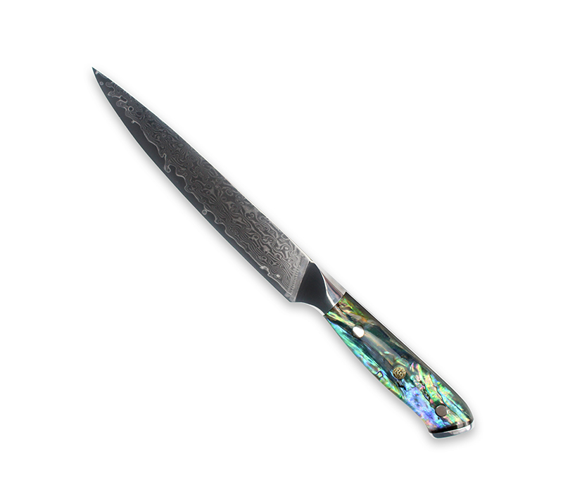 Cuchillo para cortar con hoja de acero de Damasco y mango de resina