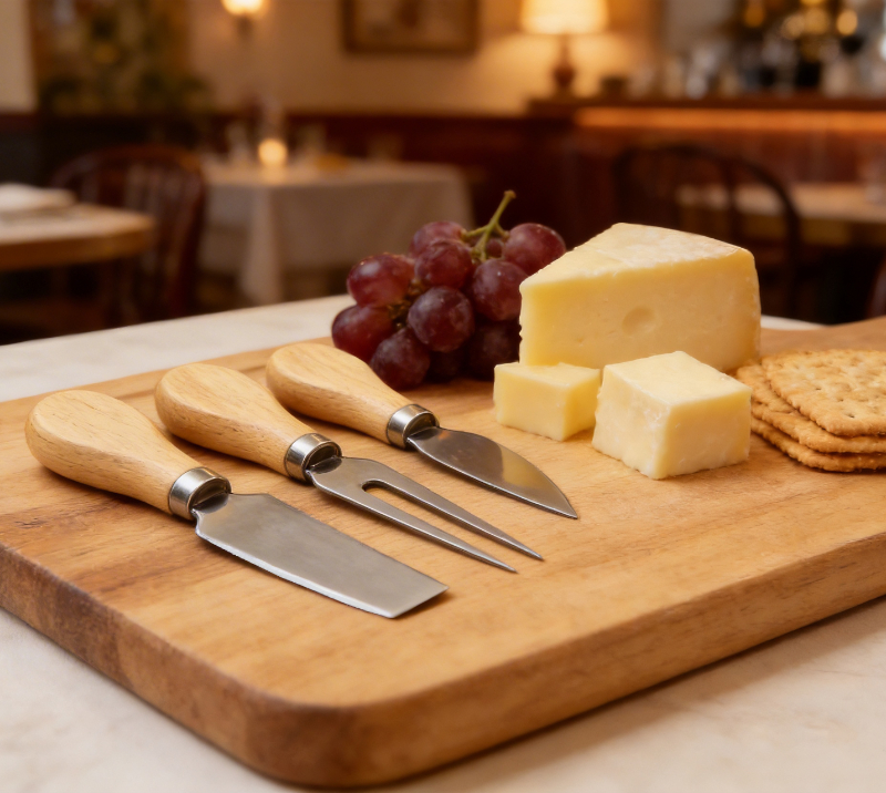 Juego de 4 cuchillos para queso de madera de roble con tabla para queso