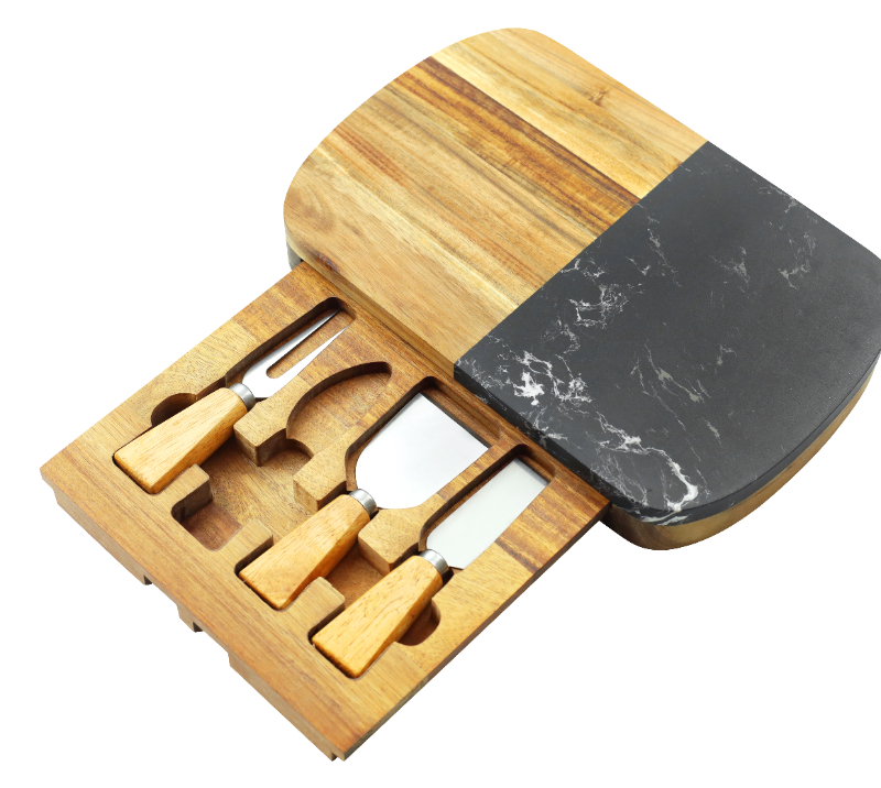 Juego de cuchillos para queso de madera de roble de 5 piezas con tabla para queso HS4267
