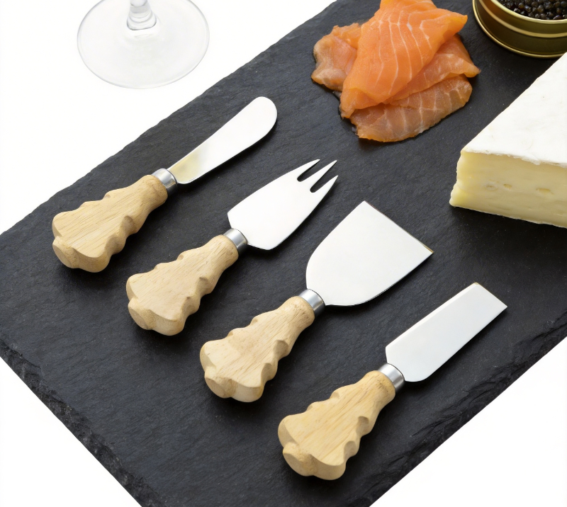 Juego de cuchillos para queso de madera de roble de 5 piezas con tabla para queso HS4253