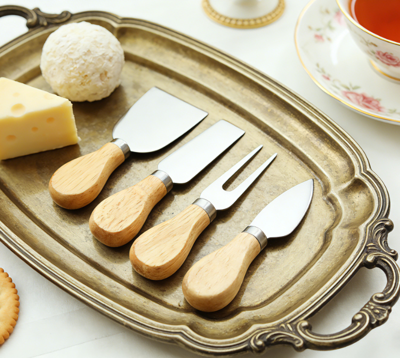 HS4114 Juego de cuchillos para queso de madera de roble de 5 piezas con tabla para queso