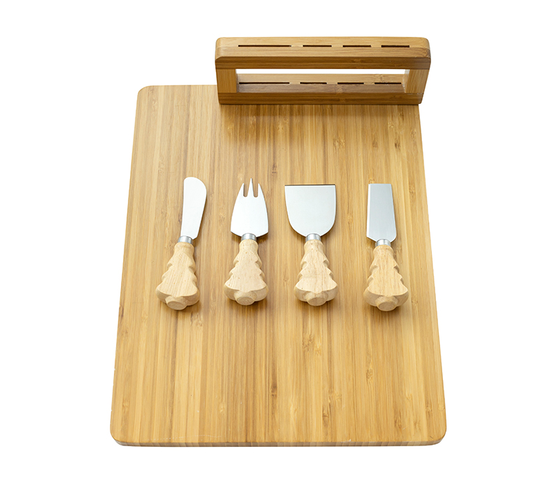 Juego de cuchillos para queso de madera de roble de 5 piezas con tabla para queso HS4253