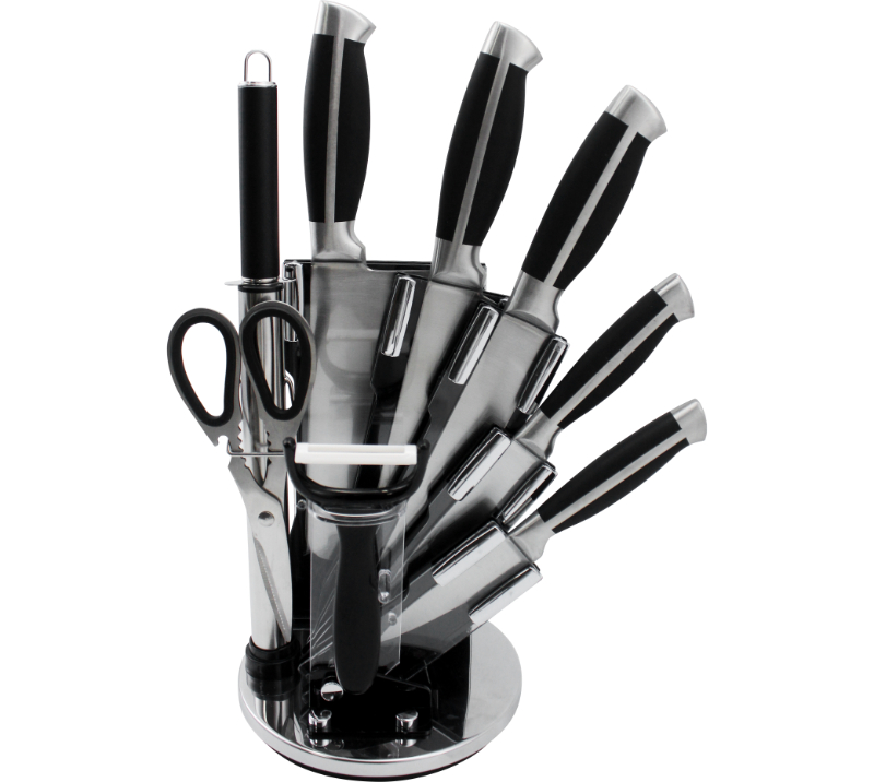 Juego de cuchillos Essential de acero inoxidable HS2027 con soporte acr&iacute;lico, juego de cuchillos de