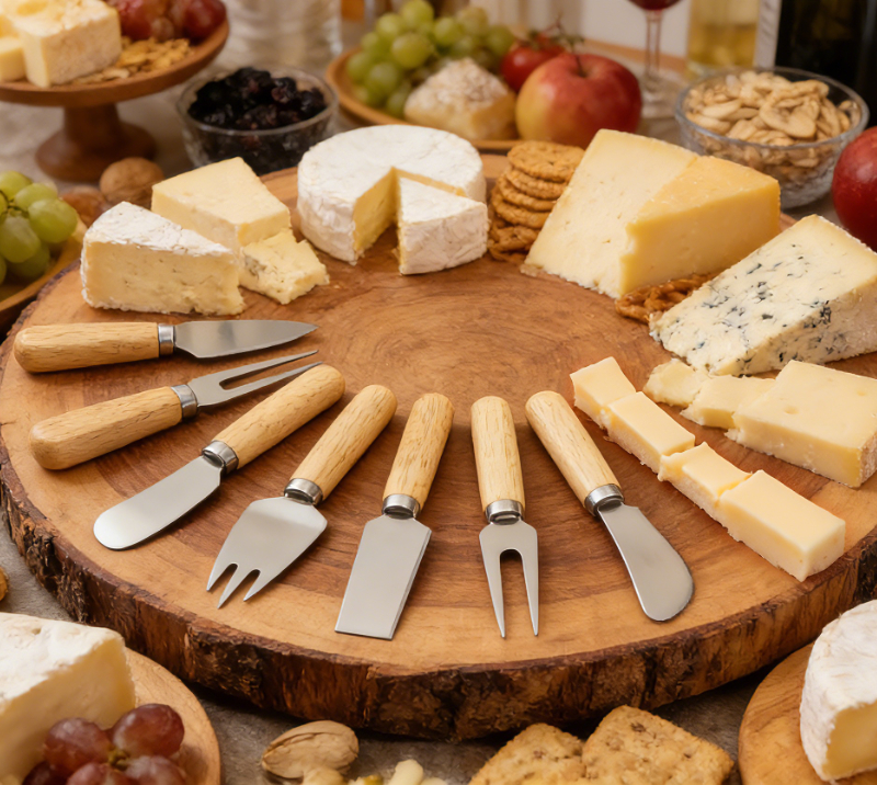 Juego de cuchillos para queso de madera de roble de 8 piezas