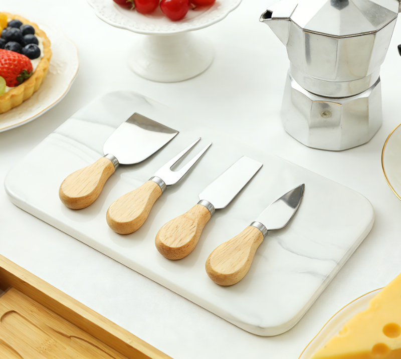 HS4114 Juego de cuchillos para queso de madera de roble de 5 piezas con tabla para queso
