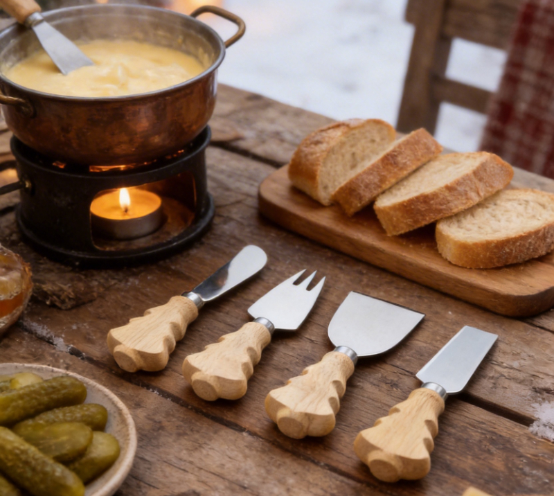 Juego de cuchillos para queso de madera de roble de 5 piezas con tabla para queso HS4253