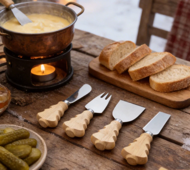 Juego de cuchillos para queso de madera de roble de 5 piezas con tabla para queso HS4253