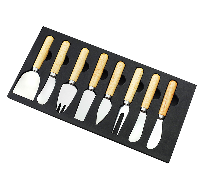 Juego de cuchillos para queso de madera de roble de 8 piezas