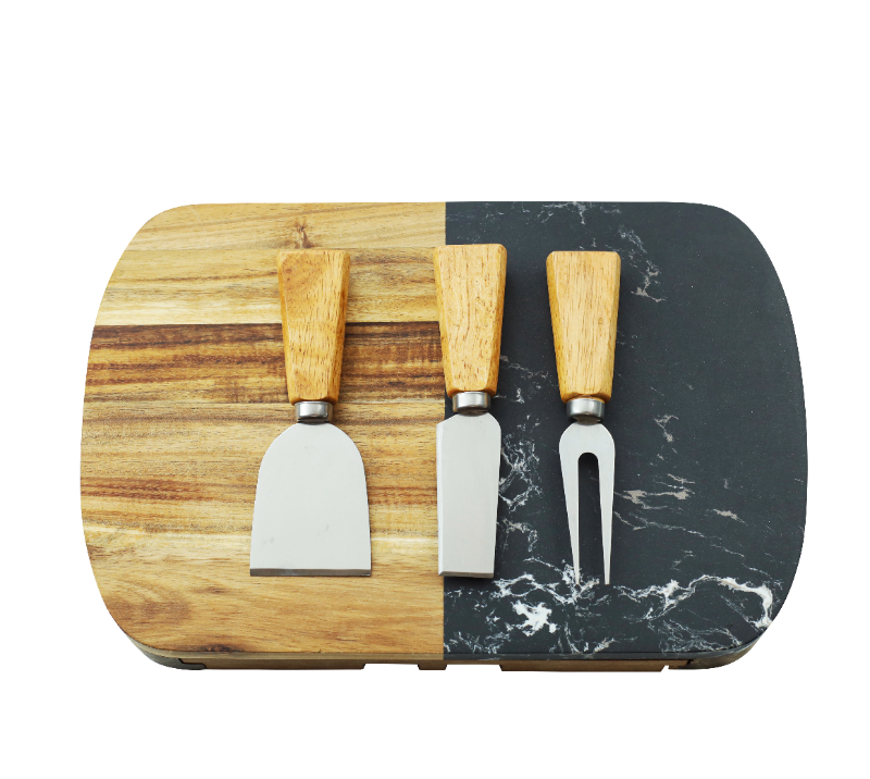 Juego de cuchillos para queso de madera de roble de 5 piezas con tabla para queso HS4267