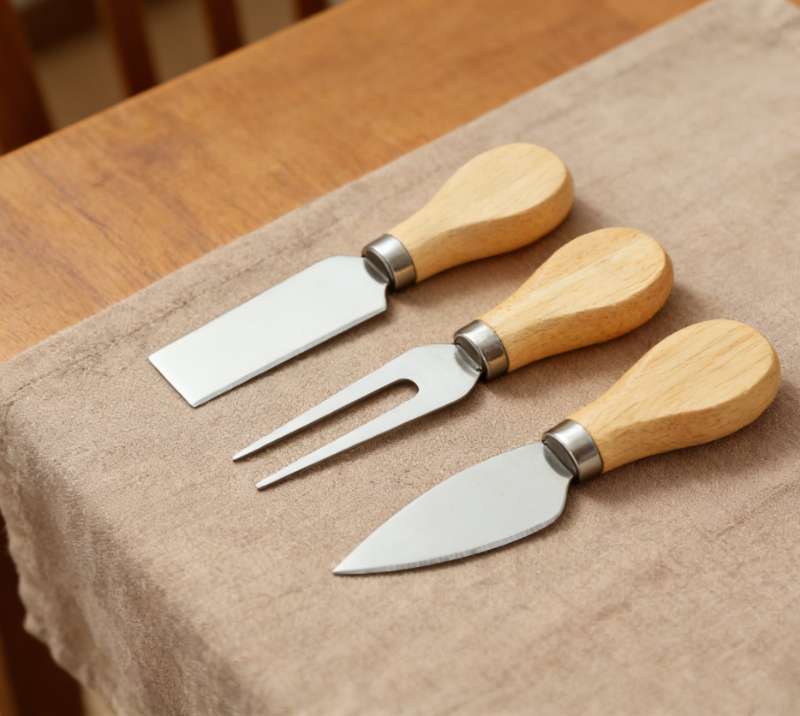 Juego de 4 cuchillos para queso de madera de roble con tabla para queso
