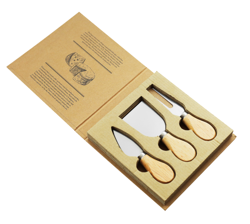 HS4234 Juego de cuchillos para queso de madera de roble de 3 piezas con caja de color libro