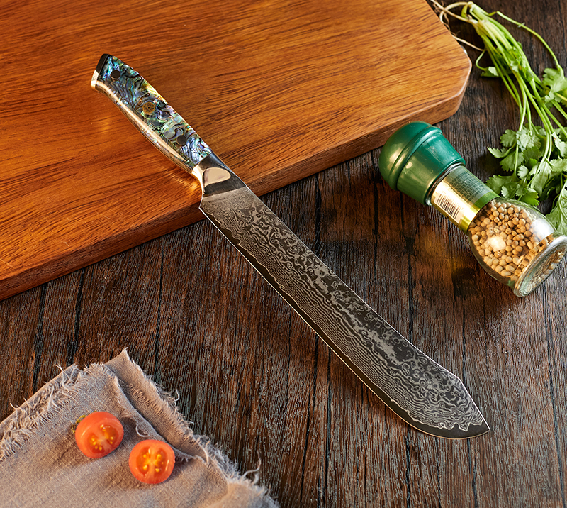 Hoja de acero de Damasco + cuchillo de carnicero con mango de resina