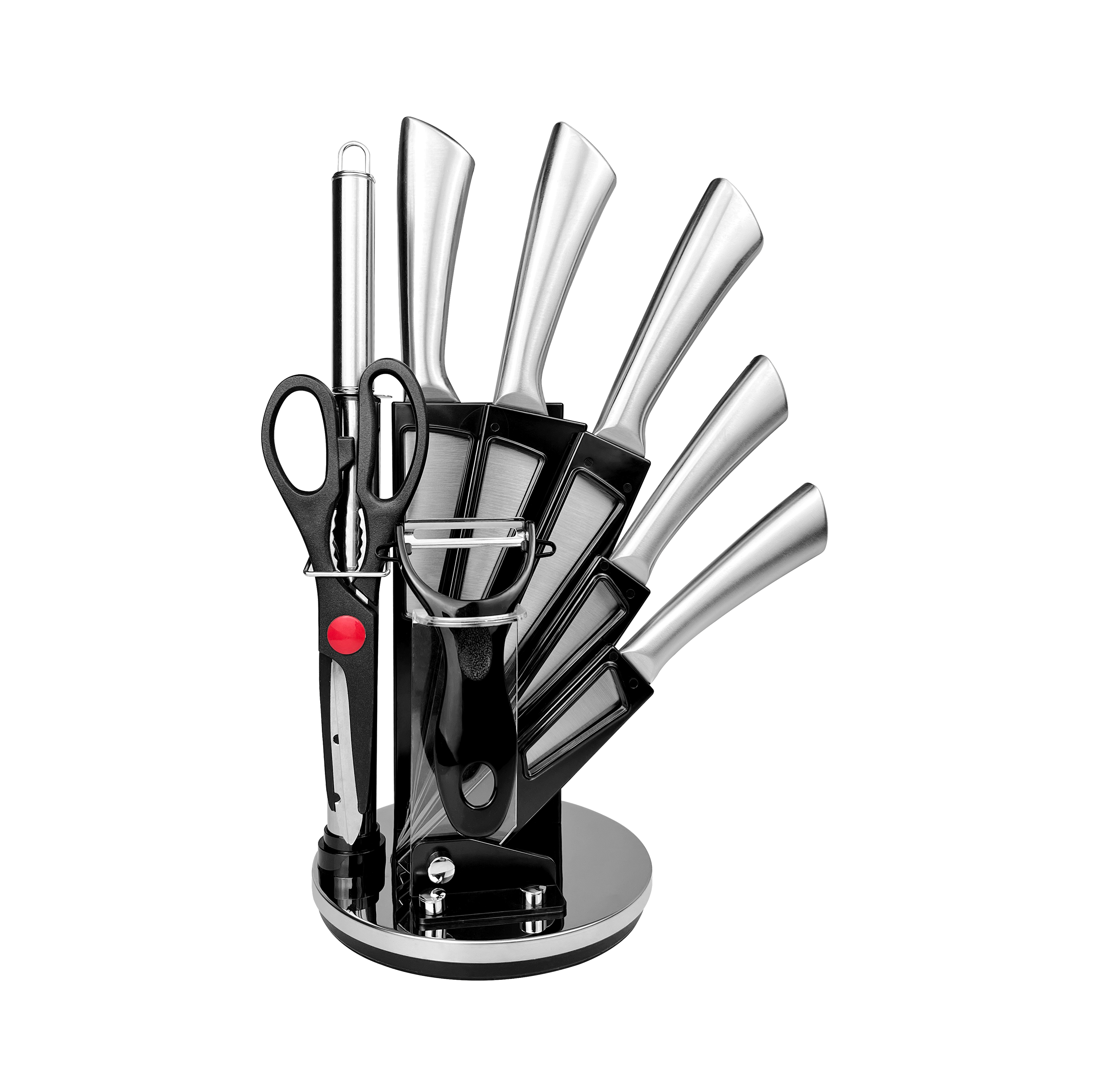 Juego de cuchillos de cocina de acero inoxidable con mango hueco HS2010 de 9 piezas