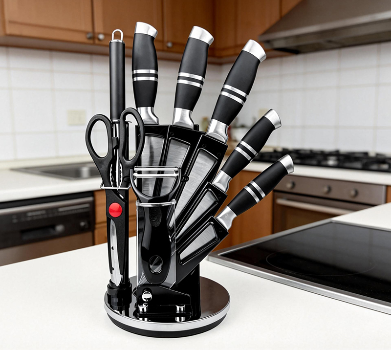 Juego de cuchillos de cocina de 9 piezas HS1023 | Afilado y duradero | Agarre c&oacute;modo | Almacenamient