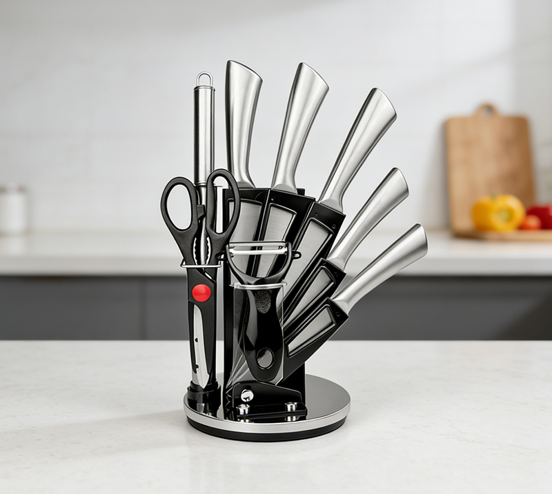Juego de 13 piezas de cuchillos de cocina con mango hueco de acero inoxidable HS2010 y soporte para