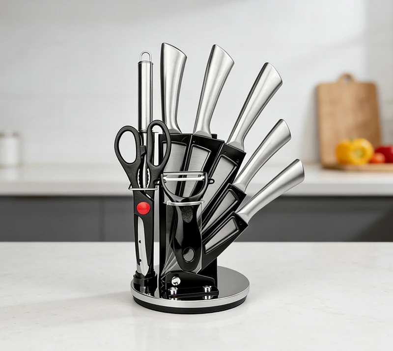 Juego de 13 piezas de cuchillos de cocina con mango hueco de acero inoxidable HS2010 y soporte para