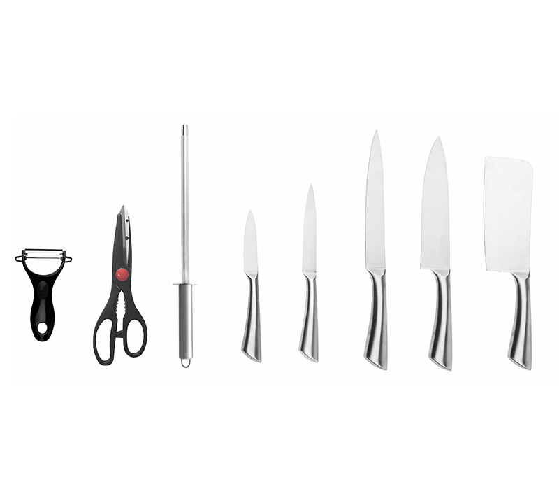 Juego de cuchillos de cocina de acero inoxidable con mango hueco HS2010 de 9 piezas