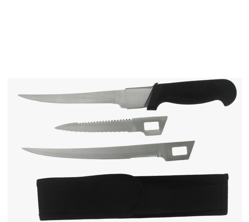 Juego de cuchillos para filetear de 3 piezas FK18 con funda, cuchillos de pesca de acero inoxidable