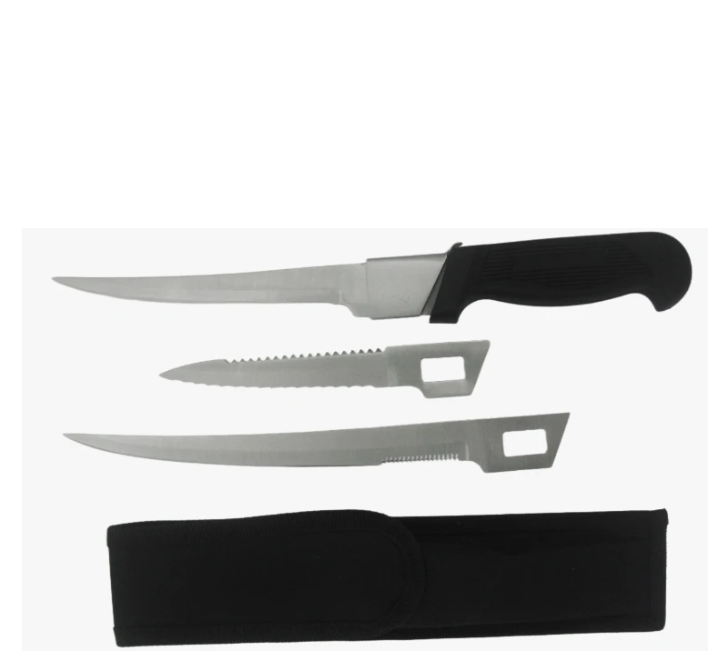 Juego de cuchillos para filetear de 3 piezas FK18 con funda, cuchillos de pesca de acero inoxidable