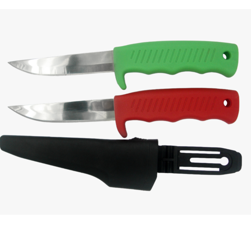 Juego de cuchillos de pesca de acero inoxidable de 2 piezas FK33 con funda y mango de PP de colores