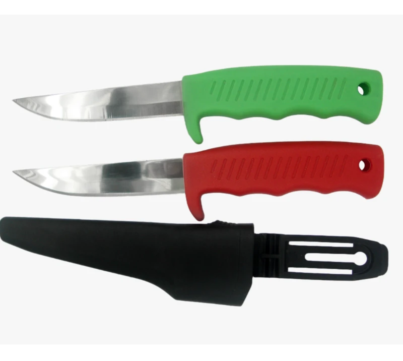 Juego de cuchillos de pesca de acero inoxidable de 2 piezas FK33 con funda y mango de PP de colores