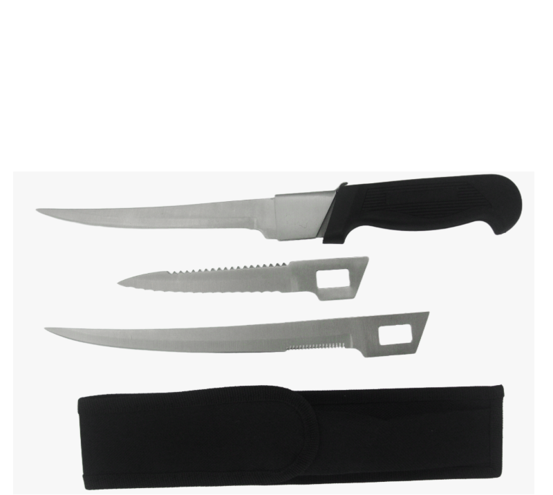 Cuchillo para filetear de hoja intercambiable FK4 de 3 piezas con funda, cuchillo de pesca de acero