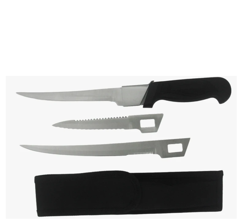Cuchillo para filetear de hoja intercambiable FK4 de 3 piezas con funda, cuchillo de pesca de acero