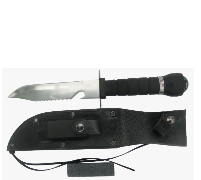 Cuchillo de supervivencia FK13 con br&uacute;jula y funda, cuchillo de caza dentado de acero inoxidable par