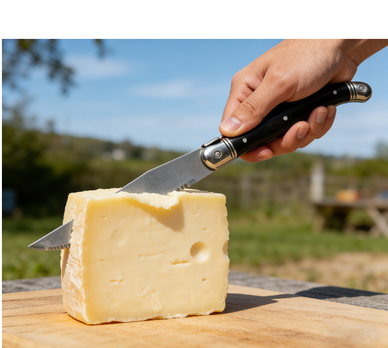 Juego de cuchillos dentados para queso estilo franc&eacute;s de 6 piezas con mango negro - Caja de regalo