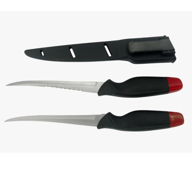 FK32 Juego de cuchillos para filetear de 2 piezas con funda, cuchillo de pesca/exterior curvo de ace
