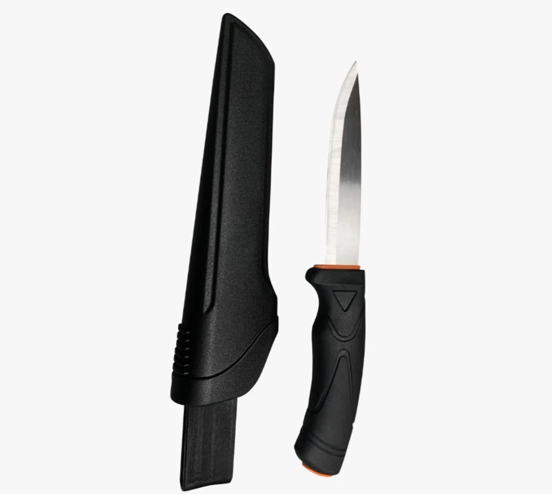 Cuchillo para exteriores de hoja recta fija de acero inoxidable FK312 con mango de PP y funda de seg