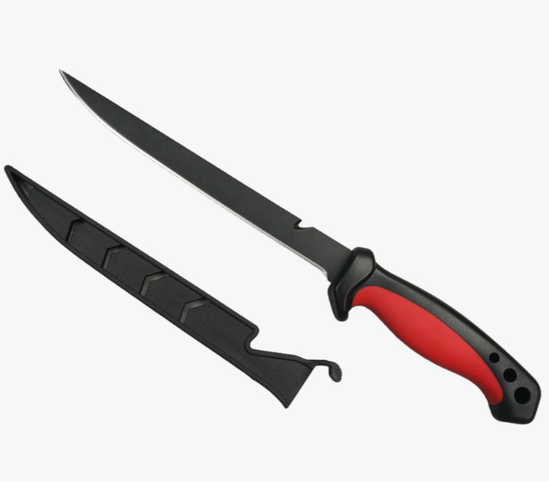 Cuchillo para filetear de hoja fija funcional de acero al carbono FK285 con mango de PP+TPR y funda