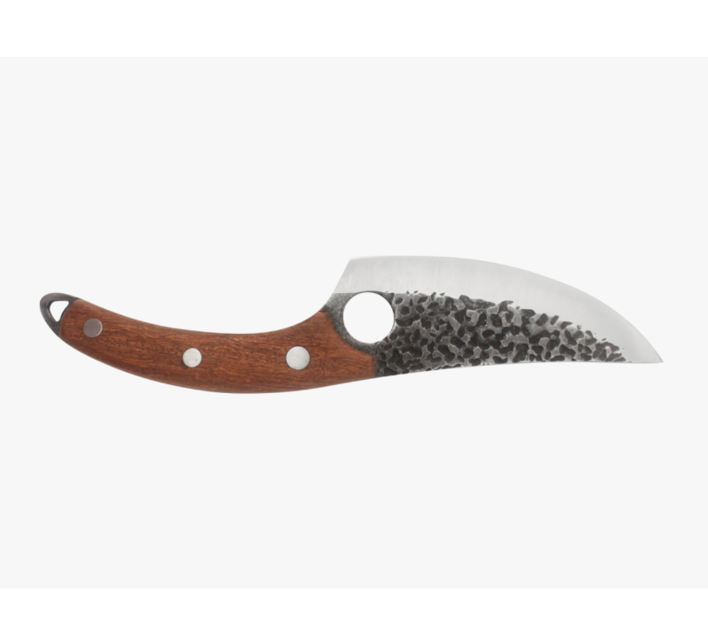 Cuchillo Karambit con mango de madera y hoja lavada a la piedra S1010 con anillo para el dedo