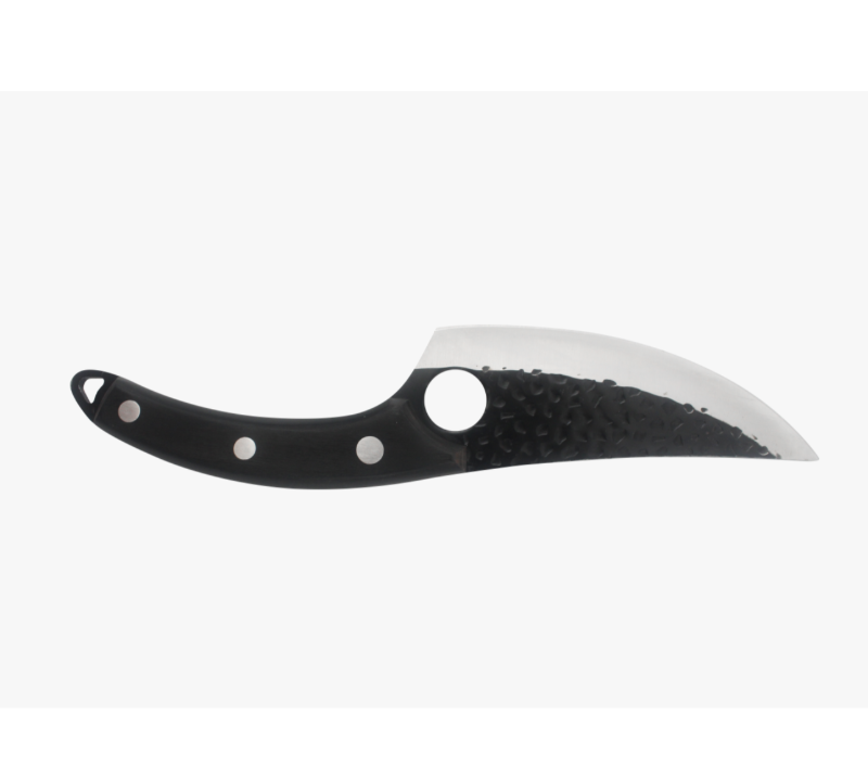 S1009 Cuchillo Karambit con hoja lavada a la piedra y mango negro con anillo para el dedo