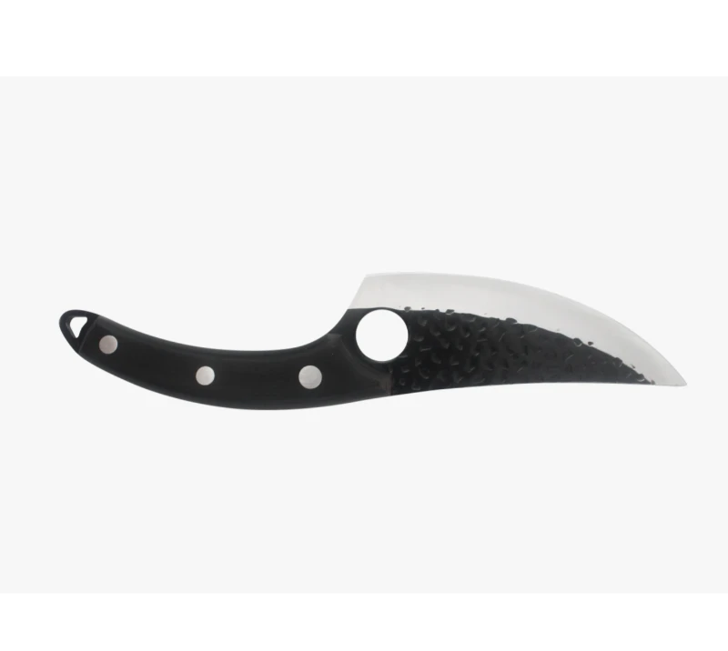 S1009 Cuchillo Karambit con hoja lavada a la piedra y mango negro con anillo para el dedo