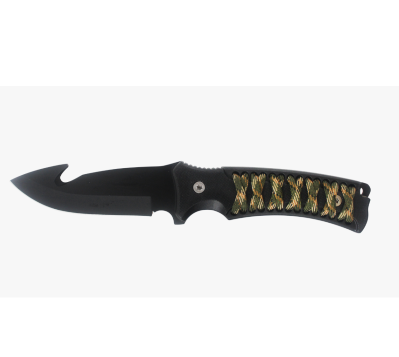Cuchillo de caza con gancho para tripas y hoja curva negra S1013, cuchillo de supervivencia para ext