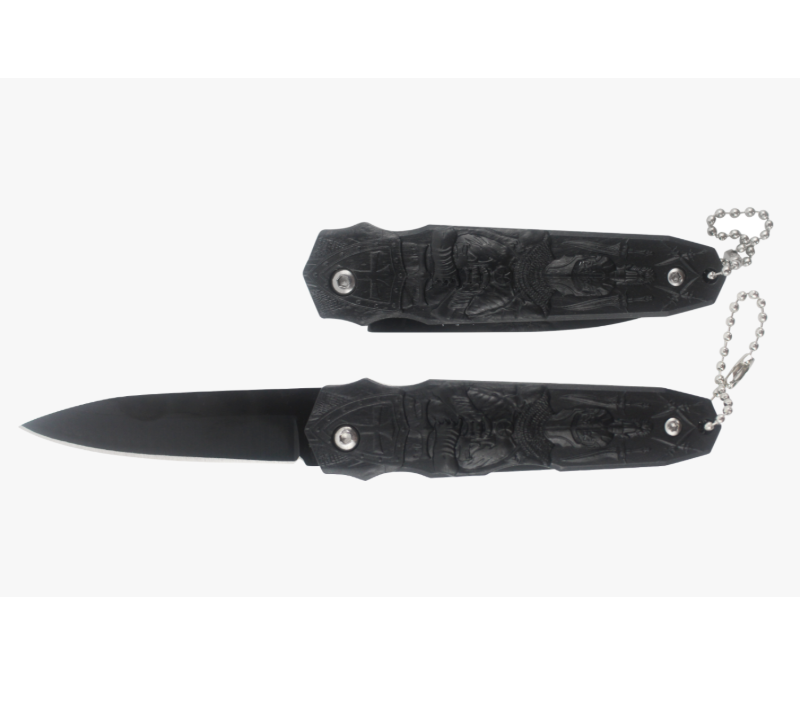 Navaja para exteriores con relieve Knight S2021, navaja de bolsillo negra con llavero, navaja t&aacute;ctic