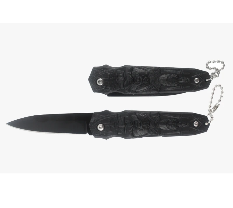 Navaja para exteriores con relieve Knight S2021, navaja de bolsillo negra con llavero, navaja t&aacute;ctic