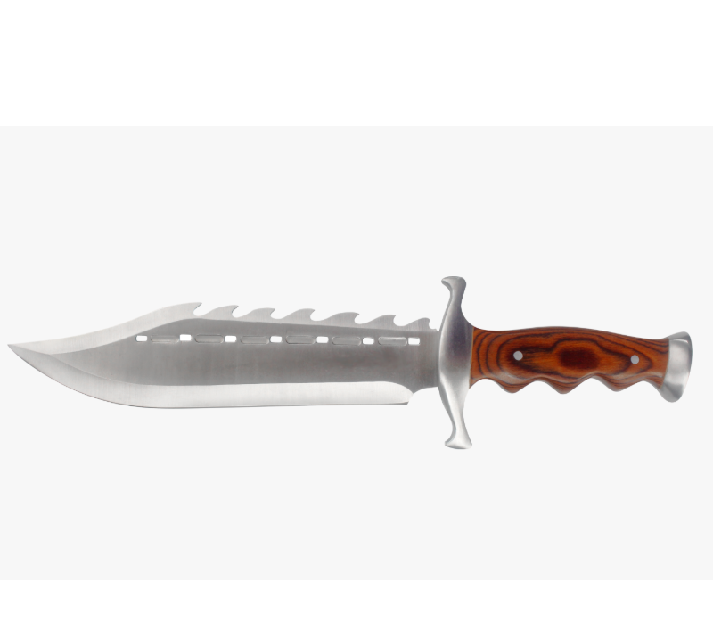 Cuchillo de caza con hoja de sierra de acero inoxidable S1016 y mango de Pakkawood