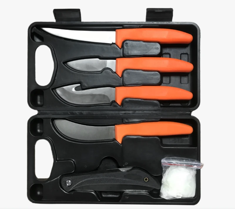 FKS26-08B Juego de 7 cuchillos de caza y pesca con estuche r&iacute;gido, kit de cuchillos de bolsillo con