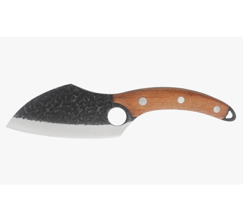 Cuchillo de carnicero forjado a mano S1024, cuchillo para exteriores con mango de madera y orificio