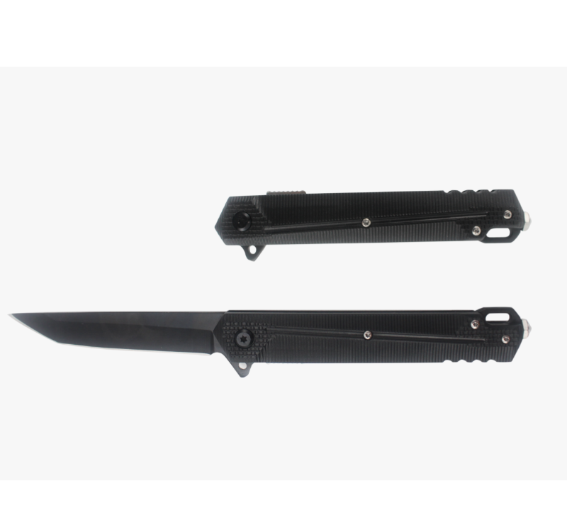 Cuchilla plegable t&aacute;ctica con mango negro S2031 y hoja recta, navaja EDC de bolsillo de acero inoxid