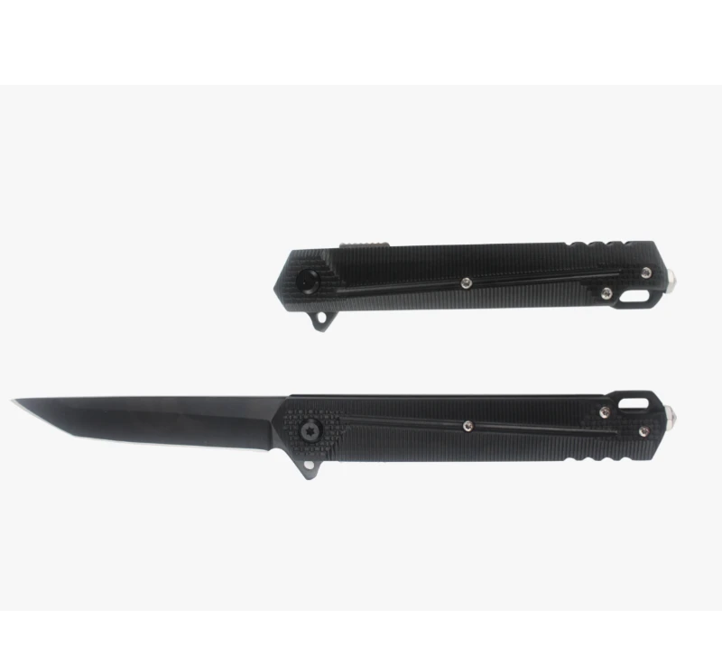Cuchilla plegable t&aacute;ctica con mango negro S2031 y hoja recta, navaja EDC de bolsillo de acero inoxid