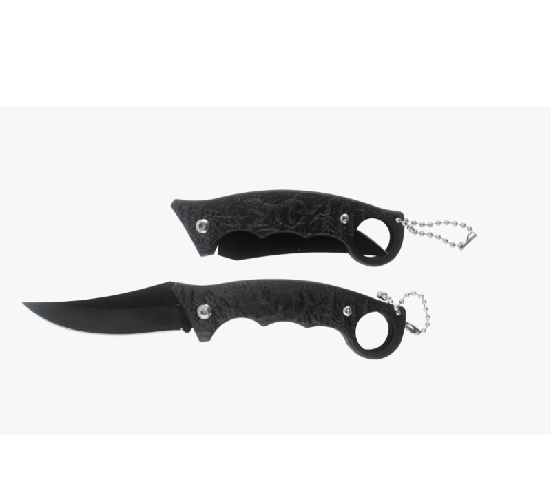Navaja Karambit plegable con relieve de tigre S2022, navaja de bolsillo negra con llavero, navaja t&aacute;