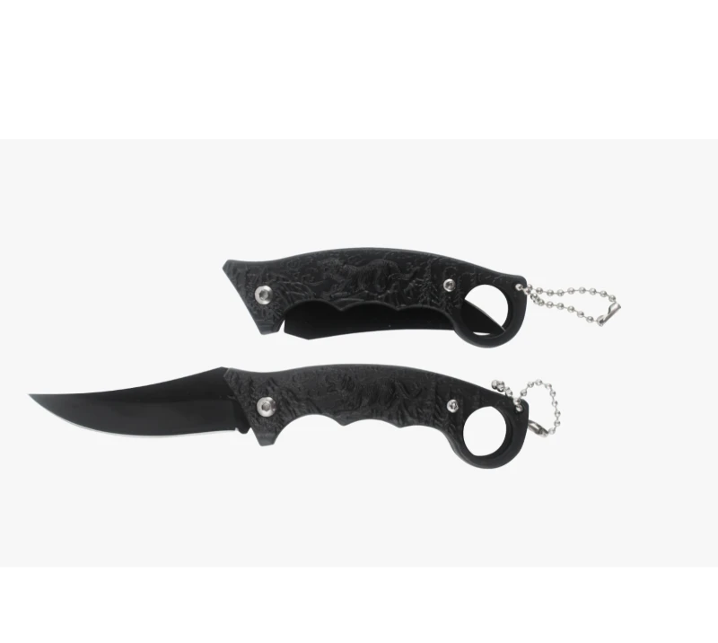 Navaja Karambit plegable con relieve de tigre S2022, navaja de bolsillo negra con llavero, navaja t&aacute;