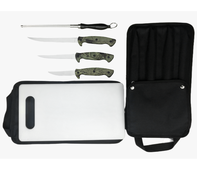 FKS29-06A Juego de cuchillos para filetear profesionales con mango de camuflaje, 6 piezas, 5 piezas,