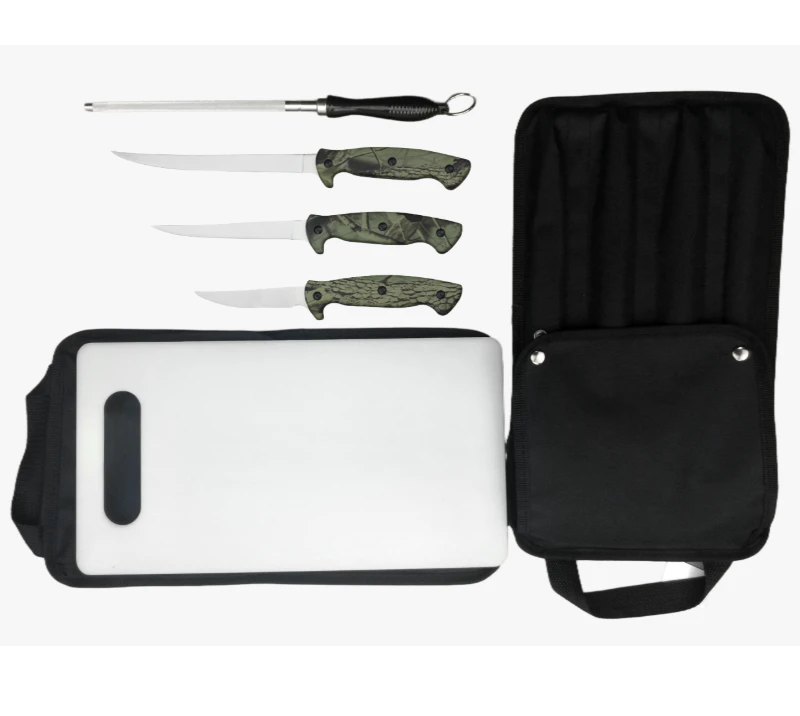 FKS29-06A Juego de cuchillos para filetear profesionales con mango de camuflaje, 6 piezas, 5 piezas,