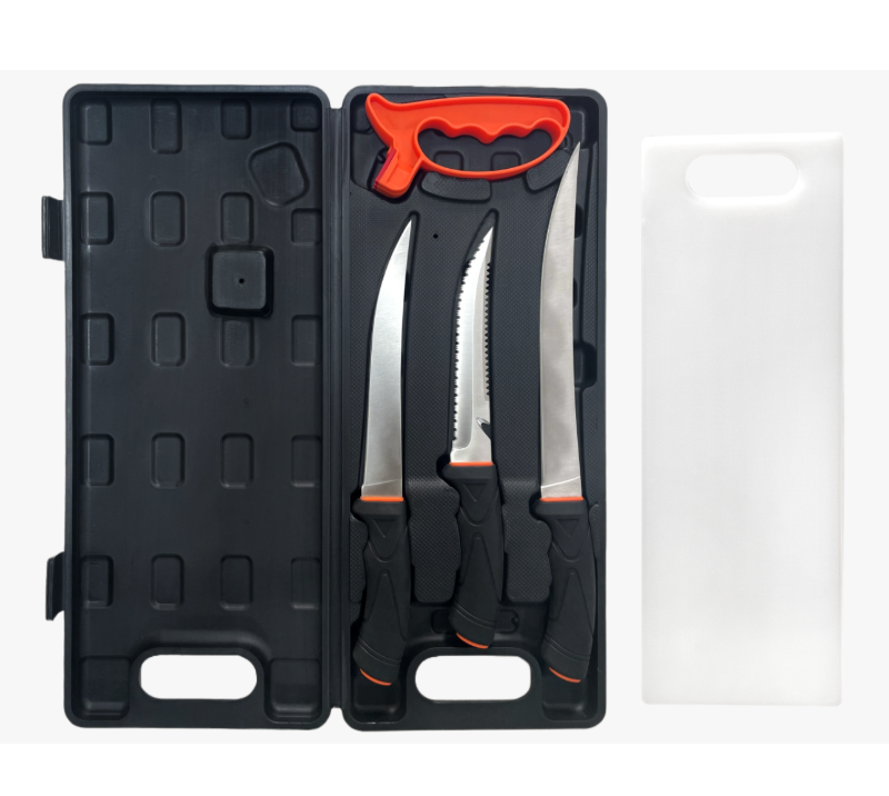 FKS37-05 Juego de 6 cuchillos para filetear para exterior con tabla de cortar de pl&aacute;stico