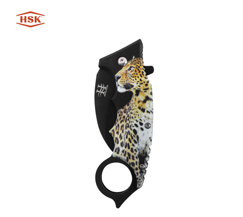 Cuchillo plegable para exterior impreso con mango de anilla TPK48, hoja de acero inoxidable negra co