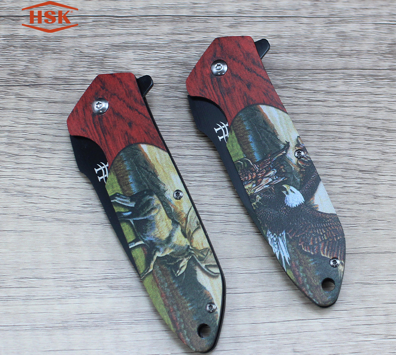 Cuchillo plegable para exteriores con dise&ntilde;o de ciervo TPK-18, hoja t&aacute;ctica negra de acero inoxidabl